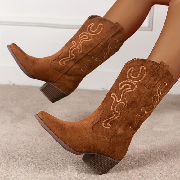 Women Chunky heel midcalf boots, cowboy boots - Picture 9 of 12